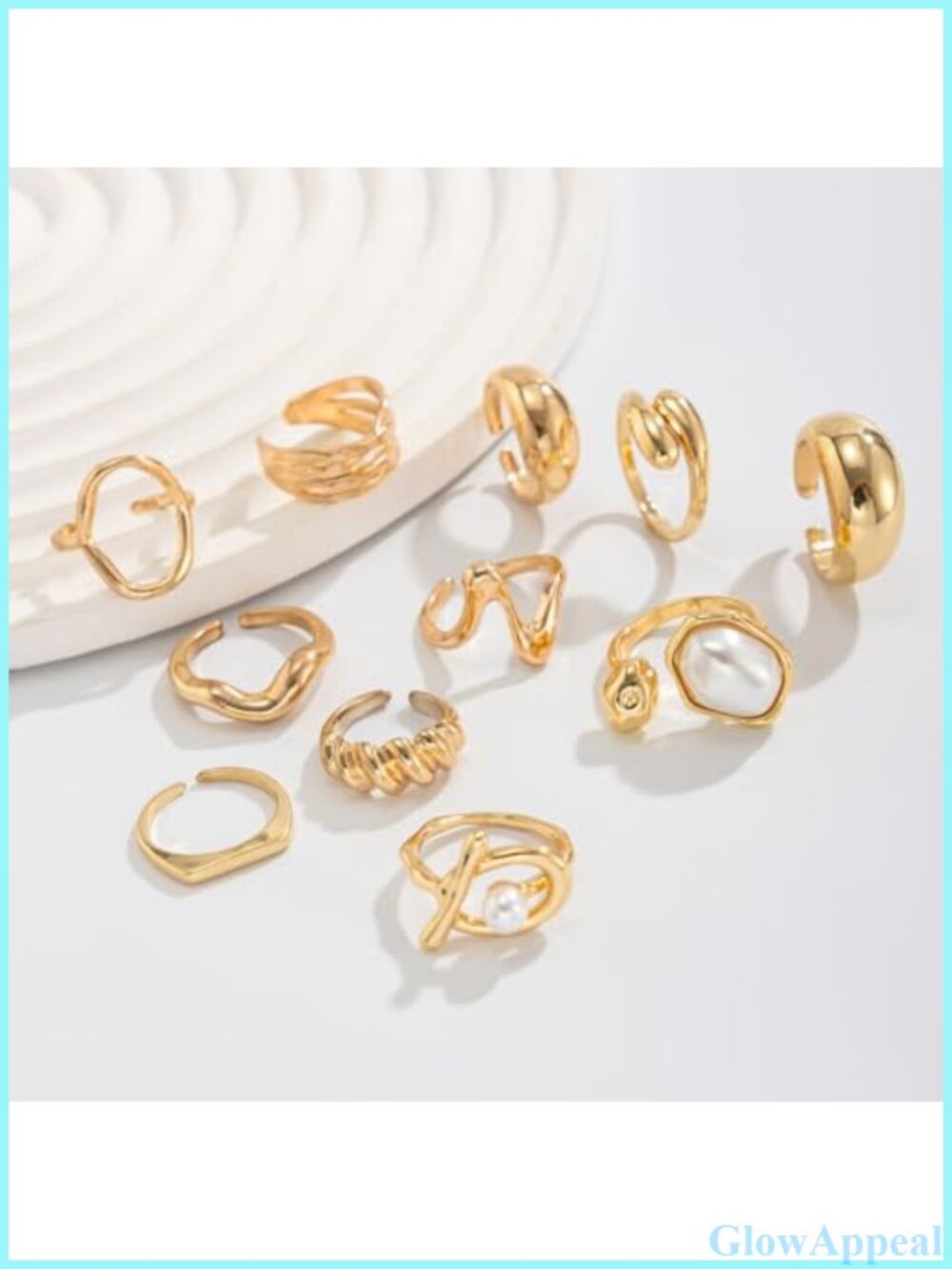 Chunky Stacking Rings Set Open Adjustable Geometric Statement Ring Set - Picture 5 of 6